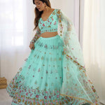 Sky Blue Color Soft Net Thread And Sequence Work Lehenga Choli
