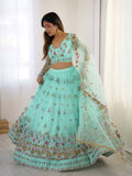 Sky Blue Color Soft Net Thread And Sequence Work Lehenga Choli