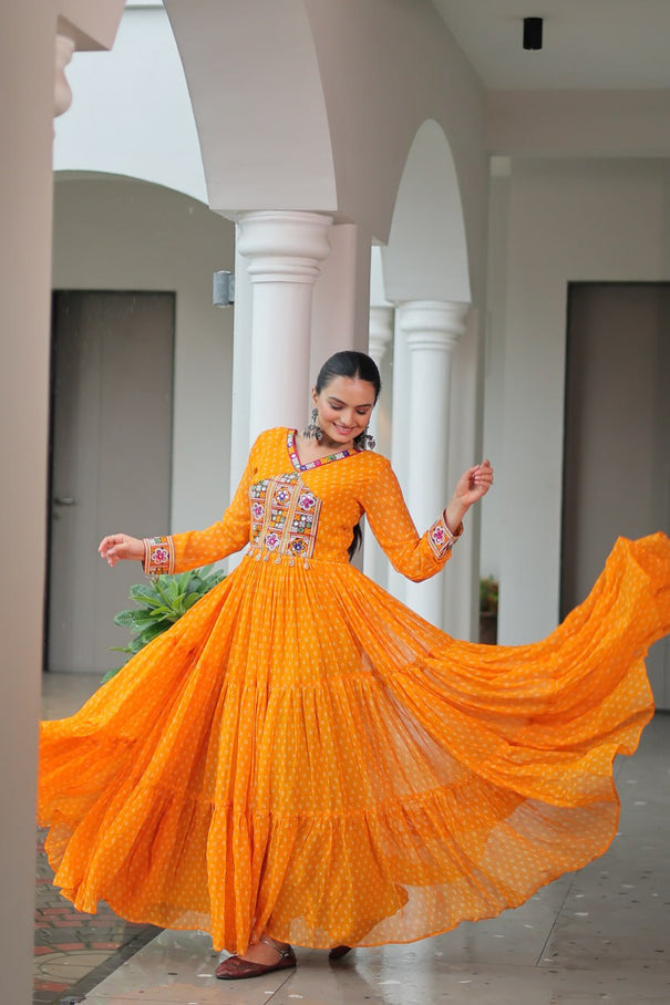 Navratri Special Faux Georgette Bandhani Print Work Gown