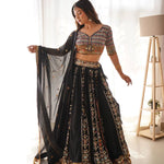 Black Color Faux Georgette Sequence Work Lehenga Choli