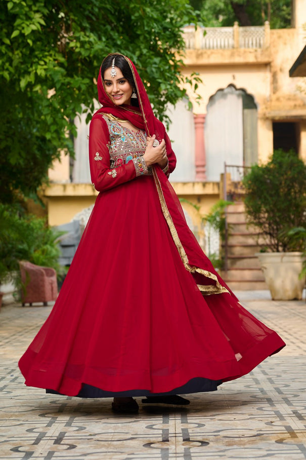 Festival Special Faux Blooming Sequence & Thread Work Gown
