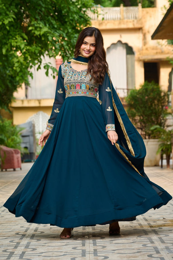 Festival Special Faux Blooming Sequence & Thread Work Gown