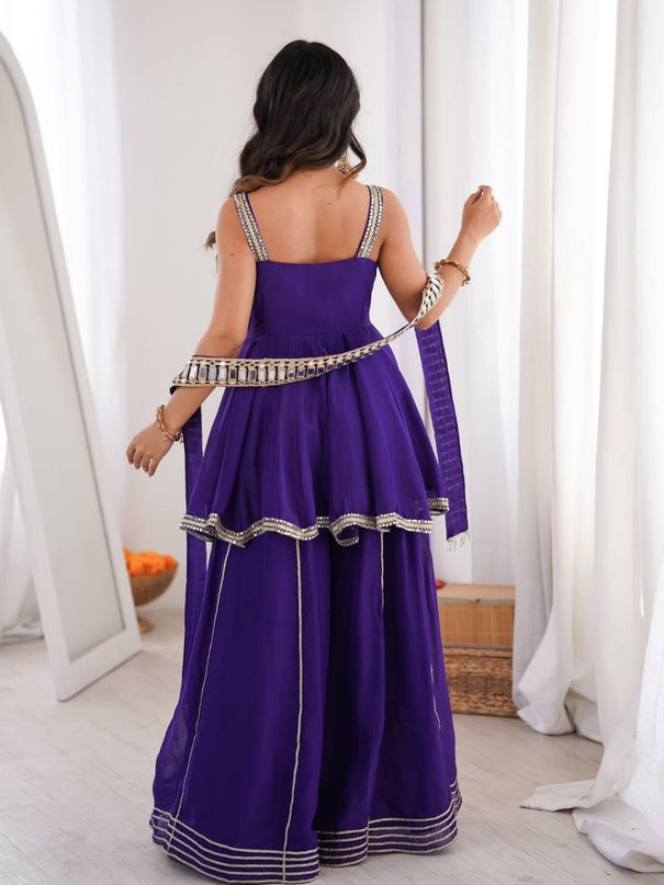 Soft Chinon Mirror Work Gown Palazzo Set
