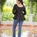 Black Color Roman Fabric Kutchi Gamthi Work Top