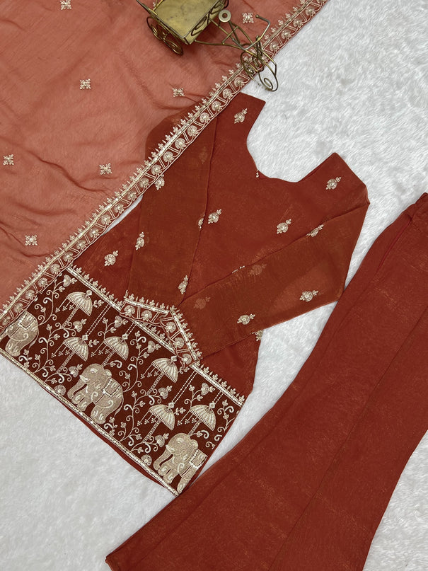 Crunchy Silk Embroidery Sequence & Jari Work Top Bottom