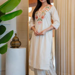 White Color Khadi Cotton Embroidery Work Kurti