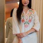 White Color Khadi Cotton Embroidery Work Kurti