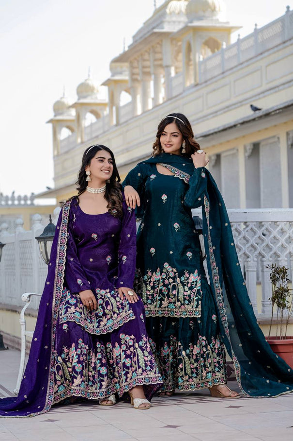 Gold Crush With Dual Sequins Embroidery Work Kurti Plazzo