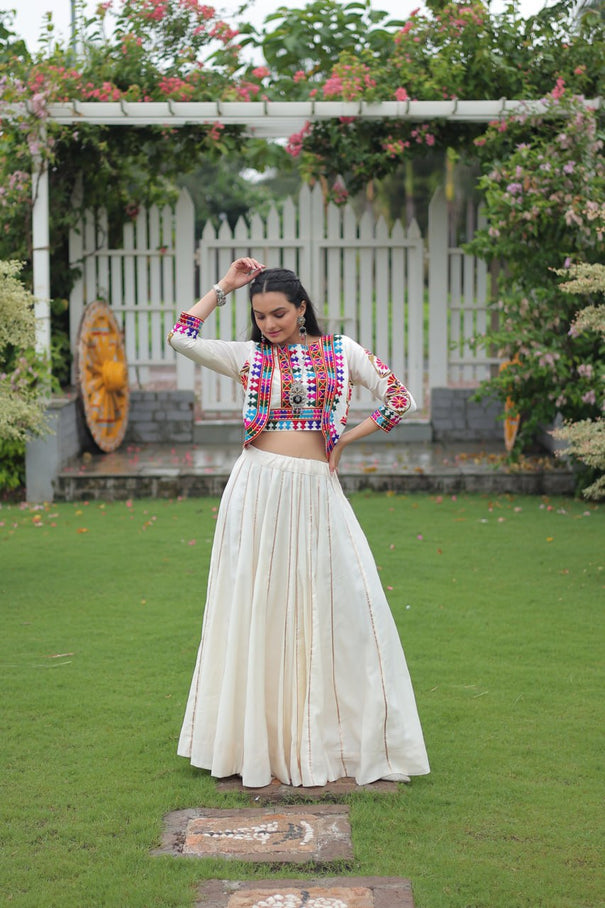 Navratri Special Roman Fabric Attractive Gota Patti Lace Work Lehenga