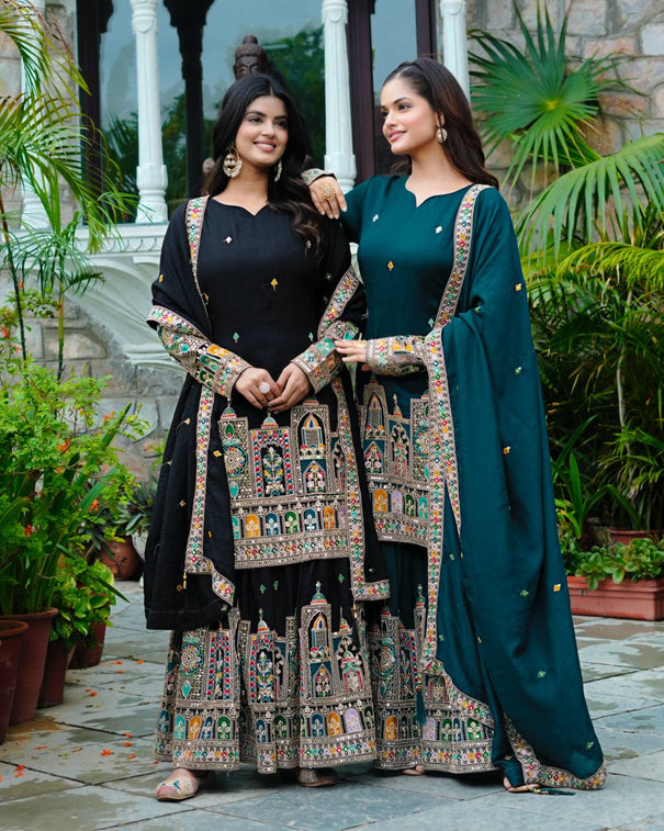 Pure Chinon Silk Heavy Embroidery Work Top Plazzo