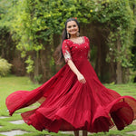 Designer Faux Blooming Embroidery Zari Sequence Work Full Length Gown
