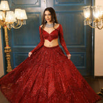 Red Color Fox Georgette Thread Embroidery Work Lehenga