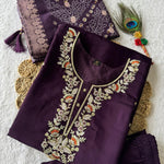 Dark Purple Color Premium Roman Silk Embroidery Work Kurti