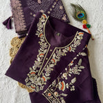 Dark Purple Color Premium Roman Silk Embroidery Work Kurti