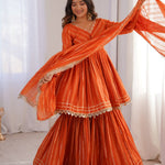 Beautiful Mal Chanderi With Real Mirror Handwork Sharara Suit