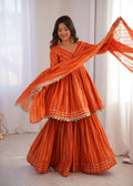 Beautiful Mal Chanderi With Real Mirror Handwork Sharara Suit