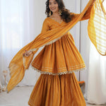 Beautiful Mal Chanderi With Real Mirror Handwork Sharara Suit