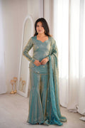 Beautiful Soft Fendy Silk With Embroidery Sequence Work Sharara Suit