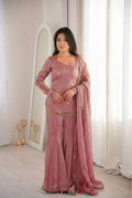 Beautiful Soft Fendy Silk With Embroidery Sequence Work Sharara Suit