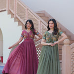 Silver Crunchy Embroidery Work With Canvas Patta Gown