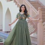 Silver Crunchy Embroidery Work With Canvas Patta Gown