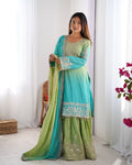 Full Heacy Chinon Silk With Sequence With Ricet Moti Wotk Top Plazzo Pair