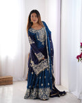 Full Heacy Chinon Silk With Sequence With Ricet Moti Wotk Top Plazzo Pair