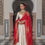 Cream Color Chinon Fabric With Latkan Work Gown