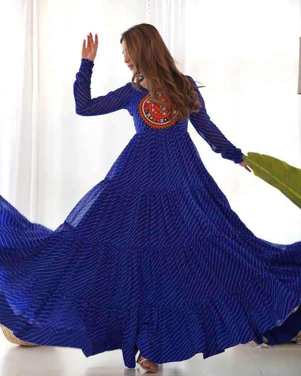 Navratri Special Pure Georgette Leheriya Print Gown