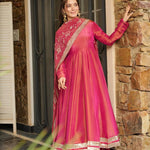 Pink Color Roman Silk Lace Border Top Plazzo