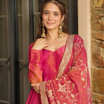 Pink Color Roman Silk Lace Border Top Plazzo