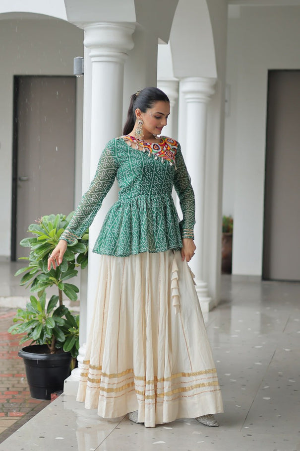 Navratri Special Kora Cotton Attractive Gota Patti Lace Top Lehenga