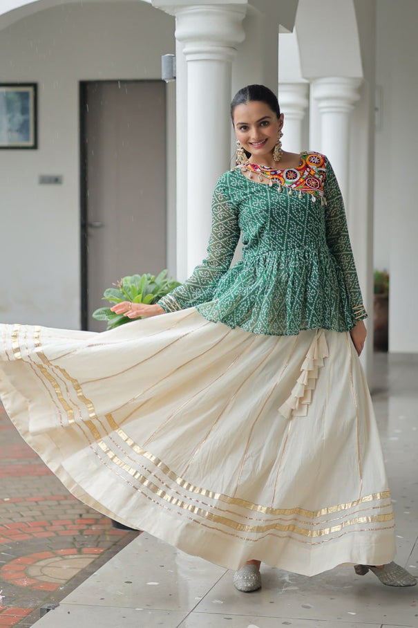 Navratri Special Kora Cotton Attractive Gota Patti Lace Top Lehenga