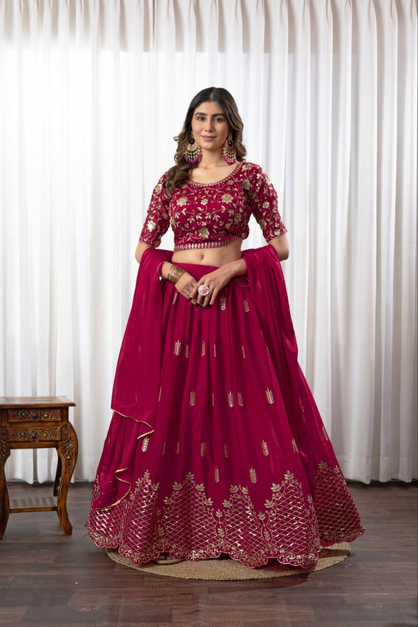 Star Georgette With Embroidery Work Stitched With Can Can Work Lehenga