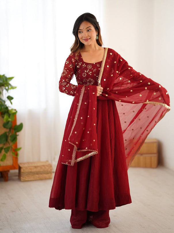 Red Color Premium Look Crunchy Silk Top Plazzo