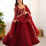 Red Color Premium Look Crunchy Silk Top Plazzo