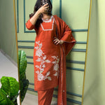 orange Color Premium Roman Silk With Embroidery Work Kurti