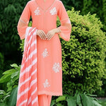 Pink Color  Roman Silk Embroidery Work Top Pent