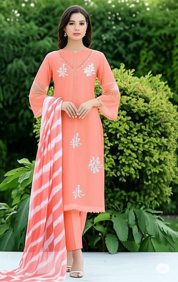 Pink Color  Roman Silk Embroidery Work Top Pent