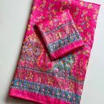 Pure Dola Silk Jaqurad Weaving Digital Print Aari Mirror Work Saree