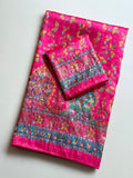 Pure Dola Silk Jaqurad Weaving Digital Print Aari Mirror Work Saree