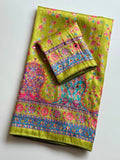 Pure Dola Silk Jaqurad Weaving Digital Print Aari Mirror Work Saree
