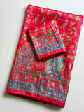 Pure Dola Silk Jaqurad Weaving Digital Print Aari Mirror Work Saree