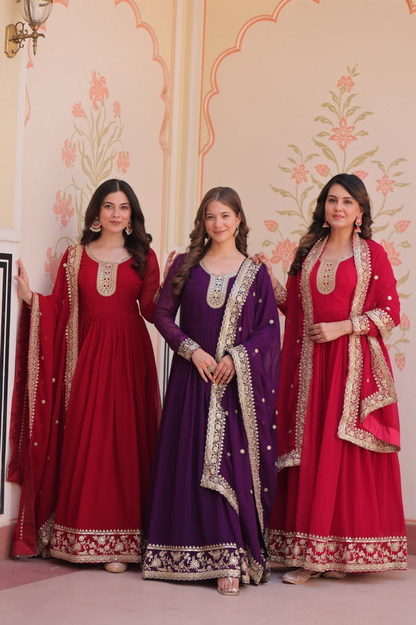 Faux Georgette Zari & Sequence Embroidery Work Gown