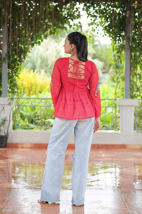 Navratri Specal Georgette Schffi Kutchi Patch Work Top