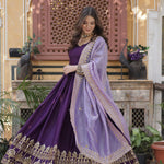 Purple Color Star Georgette Embroidery Zari Work Gown