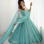 Sky Blue Color Crunchy Silk Siroski Work Anarkali