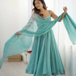 Sky Blue Color Crunchy Silk Siroski Work Anarkali