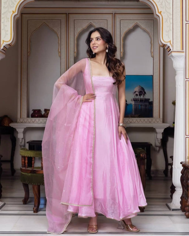 Pink Color Faux Georgette Embroidery Work Top Pent