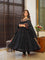 Black Digital Printed And Elastic Baloon Sleeve Anarakli Gown With Printed Dupatta